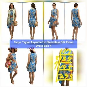 Tanya Taylor Asymmetric Sleeveless Silk Floral Dress Size 4